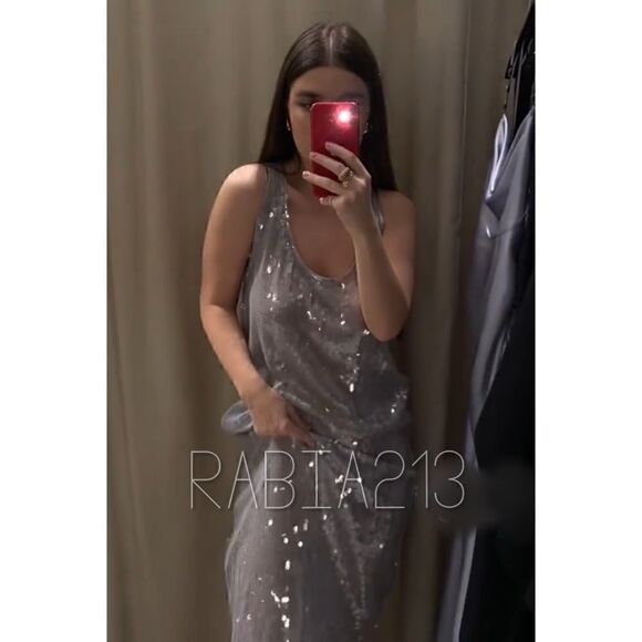 ZARA SEQUIN MIDI DRESS SILVER - Picture 3 of 6